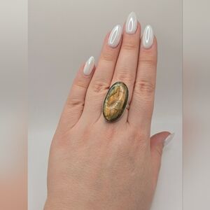 Amazing Golden Flash Natural Labradorite Sterling Silver Statement Ring